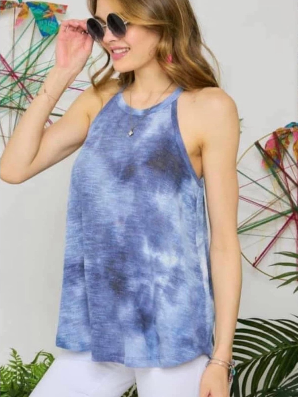 ADORA Blue Tie-Dye Halter Tank Top